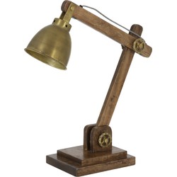 Bureaulamp Elmer hout bruin+antiek brons