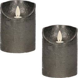 2x LED kaarsen/stompkaarsen antraciet met dansvlam 10 cm - LED kaarsen
