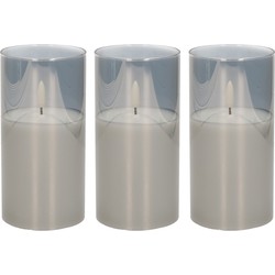 3x stuks luxe led kaarsen in grijs glas D7,5 x H15 cm met timer - LED kaarsen