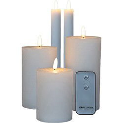 Anna's Collection LED Stomp/Dinerkaarsen set - 5-delig - wit - 10/12/15/23 cm - incl. afstandsbediening - LED kaarsen