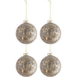 J-line - Doos Van 4 Kerstballen Fluweel Glas Antiek Grijs/goud Medium - 10x10x10cm