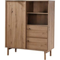 Hoge dressoir met 1 schuifdeur en 2 lades in eiken decor - LENNY