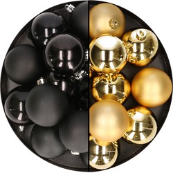 24x stuks kunststof kerstballen mix van goud en zwart 6 cm - Kerstbal