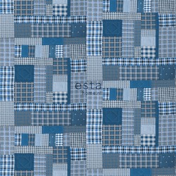 ESTAhome fotobehang patchwork ruiten blauw en grijs