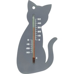 Buitenmuurthemometer grijs katje/poesje 15 cm - Buitenthermometers