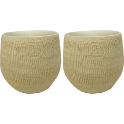 2x stuks plantenpotten/bloempotten in een strakke Modern design look zand/beige Dia 18 cm en Hoogte - Plantenpotten