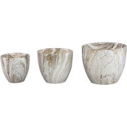 PTMD Bloempot Miah - 25x25x21 cm - Keramiek - Beige - Set van 3
