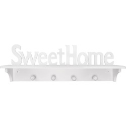 Decopatent® Wandkapstok hout - Sweet Home - 4 ophang haken & Legplank - Wandrek Kapstok voor Muur of Wand - Garderoberek - Wit