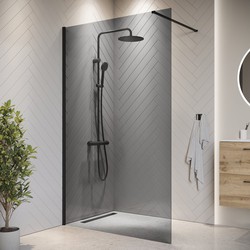 Badplaats Douchewand Rizani 120 x 200 cm - Zwart – Getint Rookglas Inloopdouche 8 mm Veiligheidsglas