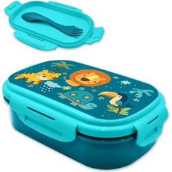 Jungle Kids - Into the jungle broodtrommel/lunchbox voor kinderen - kunststof - 21 x 14 cm - incl. bestek - Lunchboxen