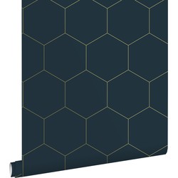 ESTAhome behang hexagon donkerblauw en goud - 0,53 x 10,05 m - 139237