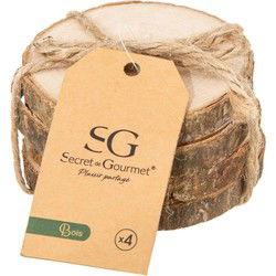 Secret de Gourmet - glazen onderzetters - 4x stuks - D10 cm - hout - Glazenonderzetters