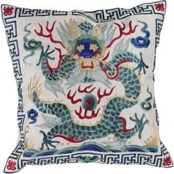 Fine Asianliving Kussenhoes Volledig Geborduurd Wit Draak 45x45cm