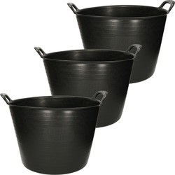 Plasticforte Flexibele kuip emmer - 3x - wasmand - rond - zwart - 42L - Wasmanden