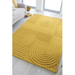 Zen vloerkleed - Japandi - Laagpolig - 100% Wol Modern - Okergeel - 160 X 230 CM