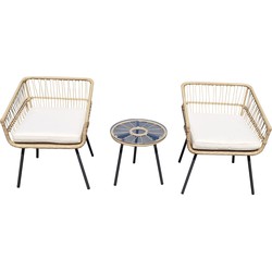 Tuinset Rattan - 2 Stoelen & 1 Tafel - Incl. Kussen