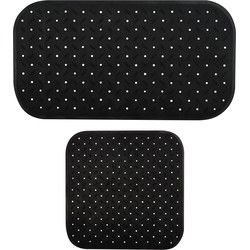 MSV Douche/bad anti-slip matten set badkamer - rubber - 2x stuks - zwart - 2 formaten - Badmatjes