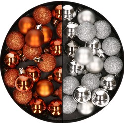 40x stuks kleine kunststof kerstballen oranje en silver 3 cm - Kerstbal