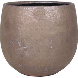 Bloempot/plantenpot schaal van keramiek glanzend brons kleur motief D19 cm en H17 cm - Plantenpotten