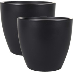 2x stuks plantenpot/bloempot in een strakke Scandinavische look zwart Dia 24 cm en Hoogte 22 cm - Plantenpotten