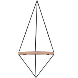 Geometrische wandplank van zwart metaal en massief hout L60 cm