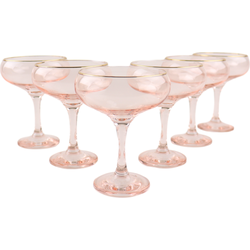 OTIX Champagnecoupe Glazen - Set van 6 - Roze - Champagneglazen - met Gouden Randje - 270ml - AETHER