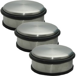 Set van 3x stuks RVS deurstopper rond 11,5 x 6 cm - Deurstoppers