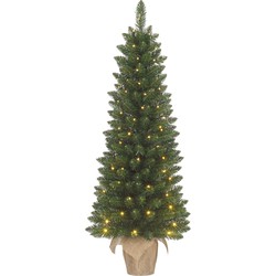 Black Box Trees Gerlos Smalle Kunstkerstboom in Pot met Warm Witte LED Verlichting - H120 x Ø51 cm - Groen