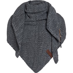 Knit Factory Coco Gebreide Omslagdoek - Driehoek Sjaal Dames - Antraciet/Licht Grijs - 190x85 cm - Inclusief sierspeld