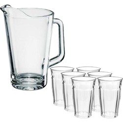 Glazen karaf/schenkkan van 1,5 liter met 6x stuks drinkglazen/waterglazen 360 ml - Waterkannen