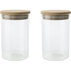 Set van 2x stuks voorraadpotten/bewaarpotten 500 ml glas met houten deksel - Voorraadpot