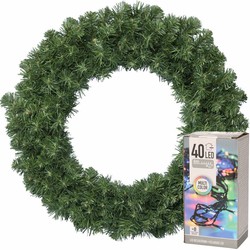 Kerstkrans groen 35 cm incl. verlichting gekleurd 4m - Kerstkransen