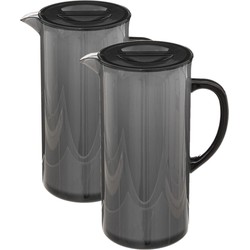 5Five Sapkan/schenkkan karaf met deksel - 2x - zwart - 1950 ml - Schenkkannen