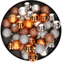 Kleine kunststof kerstversiering 40x stuks set en 3 cm kerstballen in het zilver en koper - Kerstbal