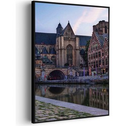 Muurwerken Akoestisch Schilderij - Middeleeuwse Kathedraal en Brug Gent - Geluidsdempend Wandpaneel - Wanddecoratie - Geluidsisolatie - PRO (AW 0.90) S (50X70)