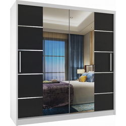 Kledingkast Wit zwart 158 cm breed met spiegel en 2 lades 