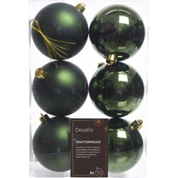 Decoris Kerstballen - 6x st - donkergroen - D8 cm - kunststof - Kerstbal