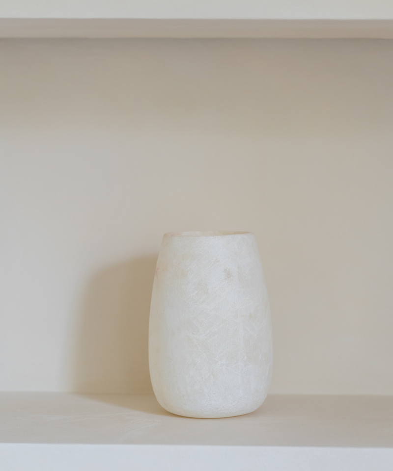 Alabaster (albast) steen waxinelicht houder druppel ovaal – Ecru kandelaar voor waxinelichtjes 20 cm - 