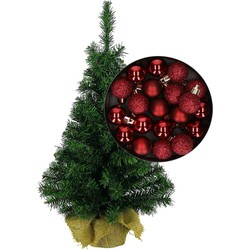 Mini kerstboom/kunst kerstboom H75 cm inclusief kerstballen donkerrood - Kunstkerstboom