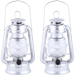Set van 2x stuks LED lantaarn/windlicht zilver op batterijen 11,5 x 15 x 24 cm - Lantaarns
