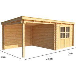 Blokhut met overkapping Els 550 cm bij 300 cm diep Lessenaarsdak