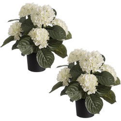 Louis maes Kunstplant - 2x - Hortensia hydrangea - wit - 44 cm - Kunstplanten