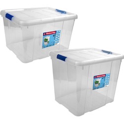 4x Opbergboxen/opbergdozen met deksel 25 en 35 liter kunststof transparant/blauw - Opbergbox