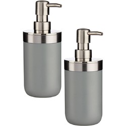 2x stuks zeeppompje/dispenser roestvrij metaal grijs/zilver 350 ml met formaat 9 x 8 x 17 cm - Zeeppompjes