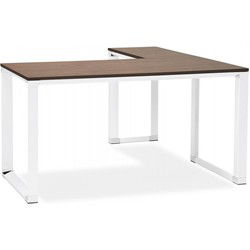 Groot hoekbureau 'XLINE' 200 in walnootafwerking hout en witte structuur (hoek naar keuze) - 200 cm