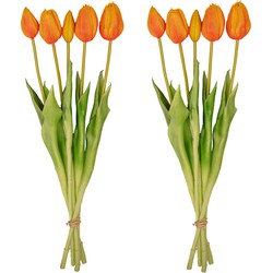URBANJNGL - Tulpen boeket – 10 stuks – Meerdere kleuren – ‘Real Touch’ kunst tulpen – 42 cm (wit/groen)