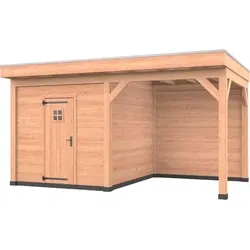 Douglas overkapping 500 x 300, met schuur en achterwand, Westwood Comfort Green