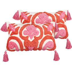 FRAKSINUS - Sierkussen set van 2 - Roze/Rood - 30 x 50 cm - Katoen