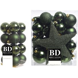 49x stuks kunststof kerstballen met ster piek donkergroen mix - Kerstbal