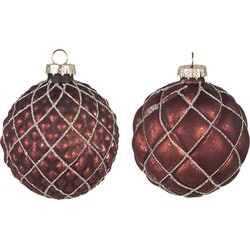 Clayre & Eef Kerstbal Set van 2  Ø 8 cm Rood Glas Kerstdecoratie